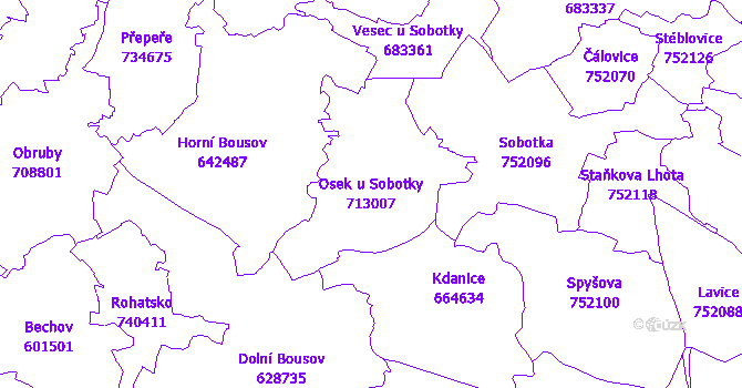 Katastrální mapa Osek u Sobotky - přehledová mapa katastrálního území