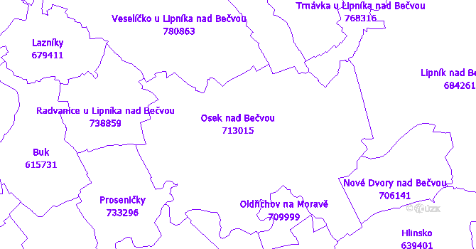 Katastrální mapa Osek nad Bečvou - přehledová mapa katastrálního území