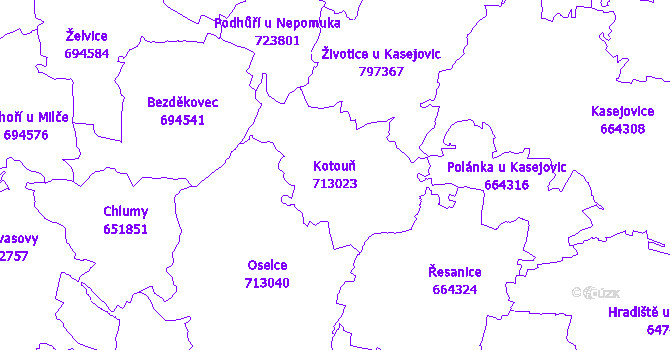 Katastrální mapa Kotouň - přehledová mapa katastrálního území