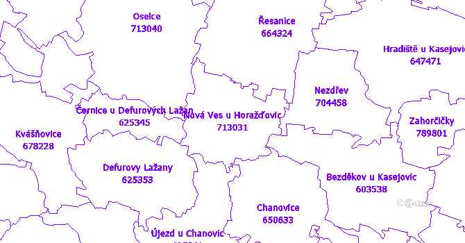 Katastrální mapa Nová Ves u Horažďovic - přehledová mapa katastrálního území