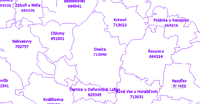 Katastrální mapa Oselce - přehledová mapa katastrálního území