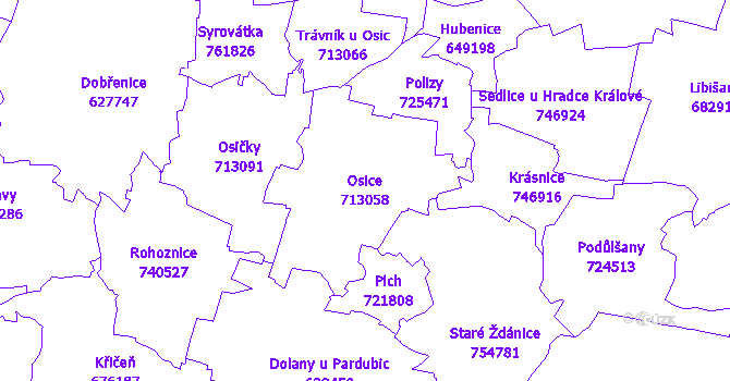 Katastrální mapa Osice - přehledová mapa katastrálního území