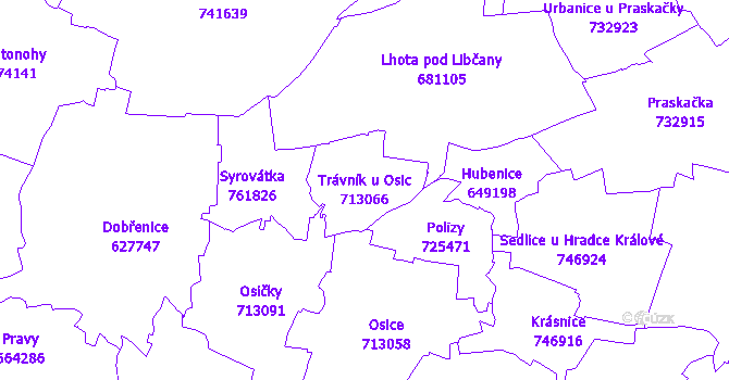 Katastrální mapa Trávník u Osic - přehledová mapa katastrálního území