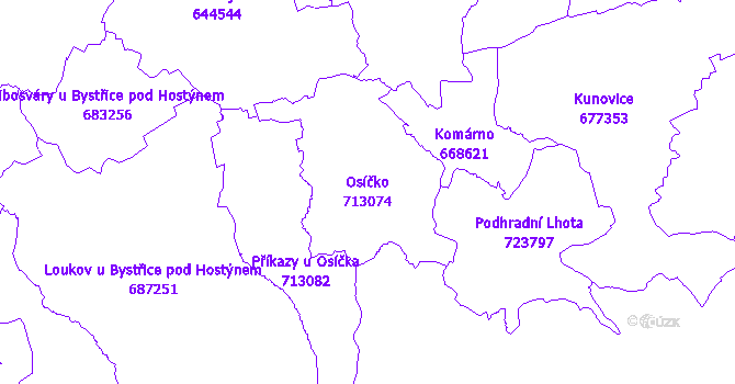 Katastrální mapa Osíčko - přehledová mapa katastrálního území