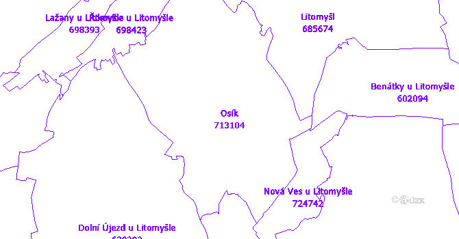 Katastrální mapa Osík - přehledová mapa katastrálního území