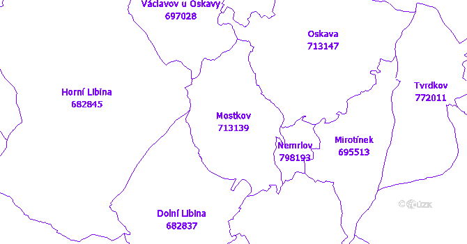 Katastrální mapa Mostkov - přehledová mapa katastrálního území