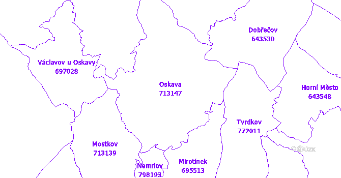 Katastrální mapa Oskava - přehledová mapa katastrálního území