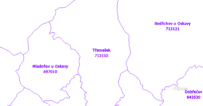 Katastrální mapa Třemešek - přehledová mapa katastrálního území