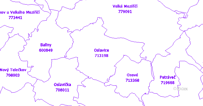 Katastrální mapa Oslavice - přehledová mapa katastrálního území