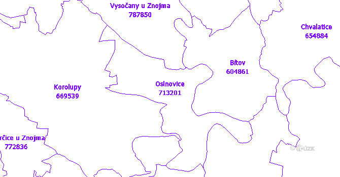 Katastrální mapa Oslnovice - přehledová mapa katastrálního území