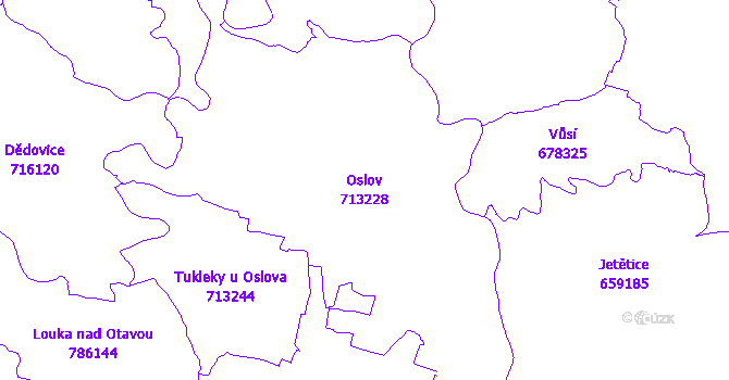 Katastrální mapa Oslov - přehledová mapa katastrálního území
