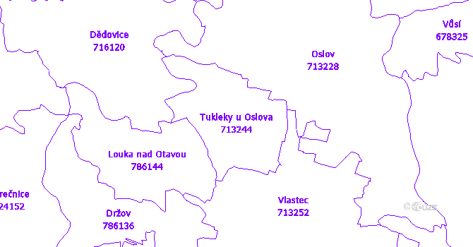Katastrální mapa Tukleky u Oslova - přehledová mapa katastrálního území