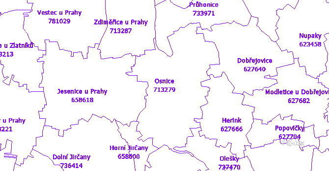 Katastrální mapa Osnice - přehledová mapa katastrálního území