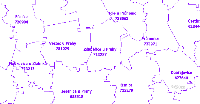 Katastrální mapa Zdiměřice u Prahy - přehledová mapa katastrálního území