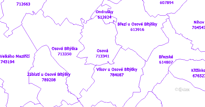 Katastrální mapa Osová - přehledová mapa katastrálního území