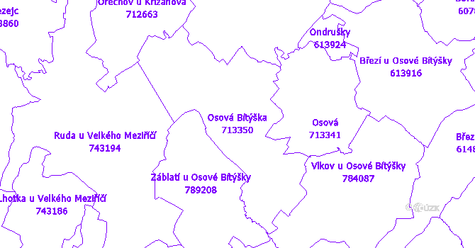 Katastrální mapa Osová Bítýška