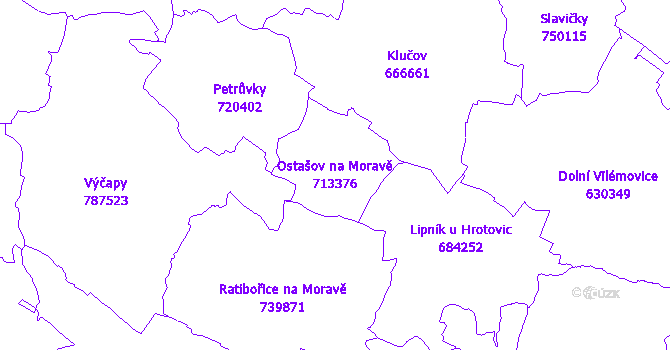 Katastrální mapa Ostašov na Moravě - přehledová mapa katastrálního území