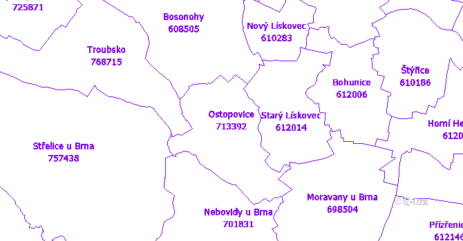Katastrální mapa Ostopovice - přehledová mapa katastrálního území