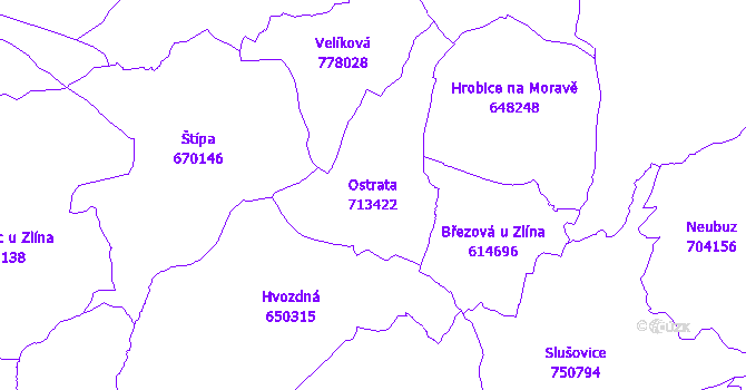 Katastrální mapa Ostrata - přehledová mapa katastrálního území