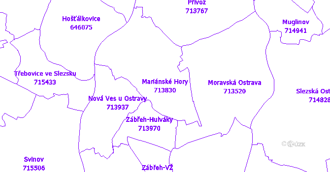 Katastrální mapa Mariánské Hory - přehledová mapa katastrálního území