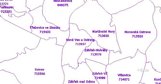 Katastrální mapa Nová Ves u Ostravy - přehledová mapa katastrálního území