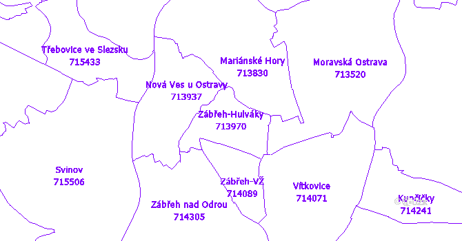 Katastrální mapa Zábřeh-Hulváky - přehledová mapa katastrálního území