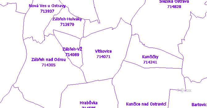 Katastrální mapa Vítkovice - přehledová mapa katastrálního území