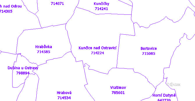 Katastrální mapa Kunčice nad Ostravicí - přehledová mapa katastrálního území
