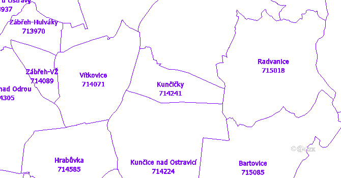 Katastrální mapa Kunčičky - přehledová mapa katastrálního území