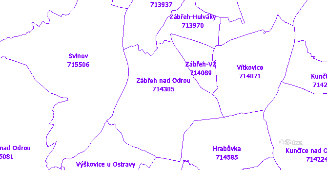 Katastrální mapa Zábřeh nad Odrou - přehledová mapa katastrálního území