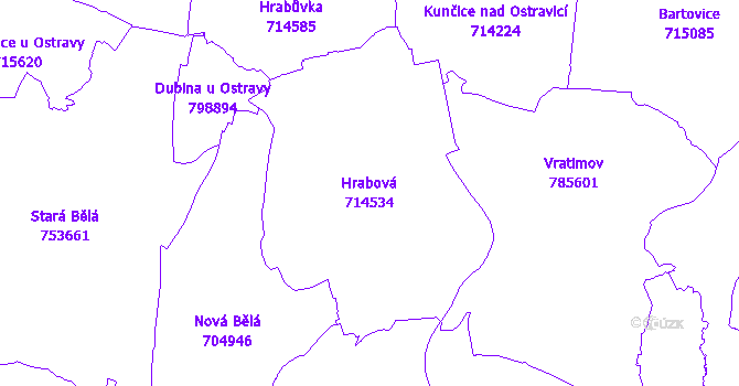 Katastrální mapa Hrabová - přehledová mapa katastrálního území