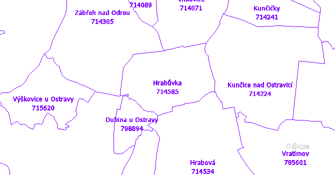 Katastrální mapa Hrabůvka - přehledová mapa katastrálního území