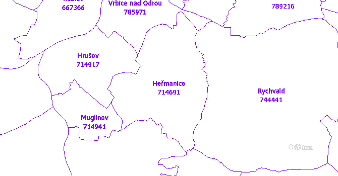 Katastrální mapa Heřmanice - přehledová mapa katastrálního území
