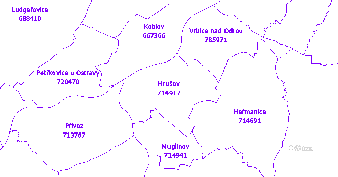 Katastrální mapa Hrušov - přehledová mapa katastrálního území
