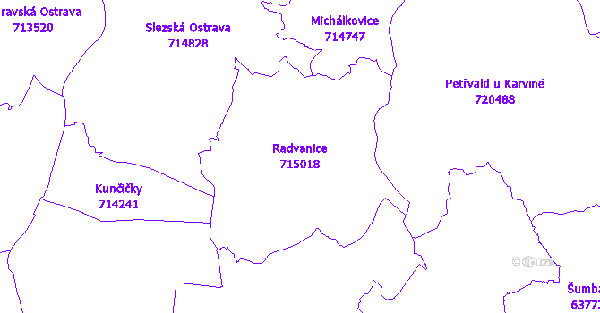 Katastrální mapa Radvanice - přehledová mapa katastrálního území