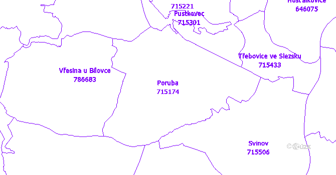Katastrální mapa Poruba - přehledová mapa katastrálního území