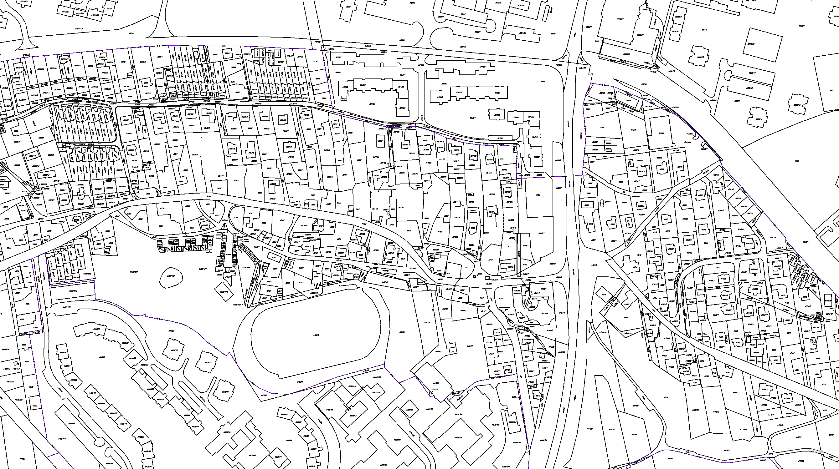 Katastrální mapa pozemků a čísla parcel Pustkovec