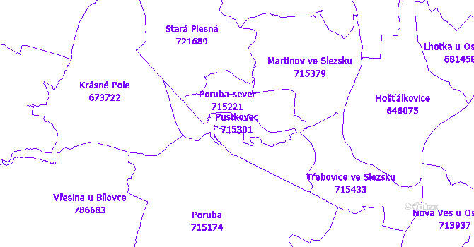 Katastrální mapa Pustkovec