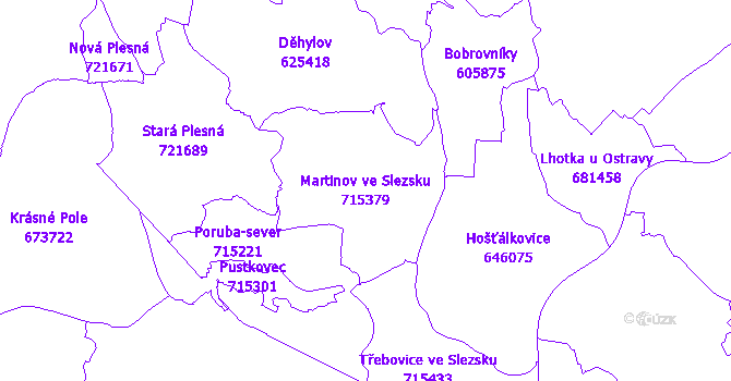 Katastrální mapa Martinov ve Slezsku - přehledová mapa katastrálního území