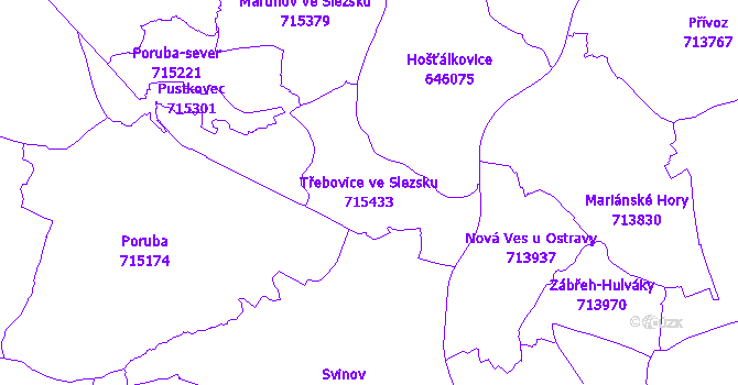 Katastrální mapa Třebovice ve Slezsku - přehledová mapa katastrálního území