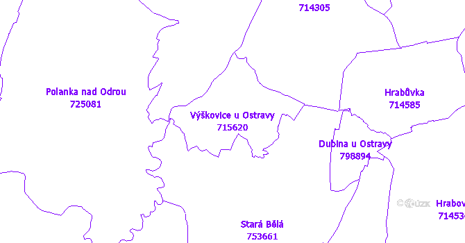 Katastrální mapa Výškovice u Ostravy - přehledová mapa katastrálního území