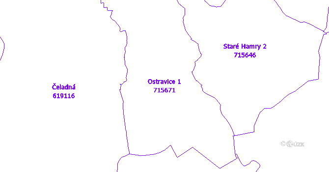 Katastrální mapa Ostravice 1 - přehledová mapa katastrálního území
