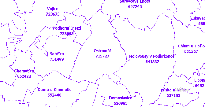 Katastrální mapa Ostroměř - přehledová mapa katastrálního území