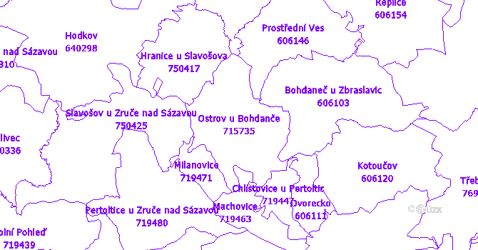 Katastrální mapa Ostrov u Bohdanče - přehledová mapa katastrálního území