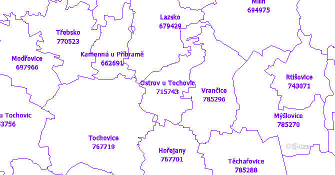 Katastrální mapa Ostrov u Tochovic - přehledová mapa katastrálního území