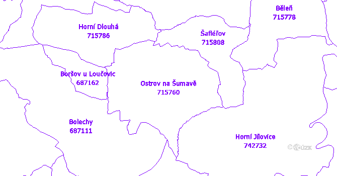 Katastrální mapa Ostrov na Šumavě - přehledová mapa katastrálního území