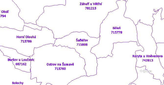 Katastrální mapa Šafléřov - přehledová mapa katastrálního území