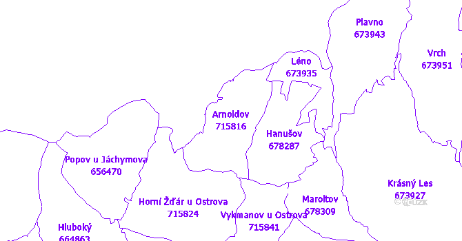 Katastrální mapa Arnoldov - přehledová mapa katastrálního území