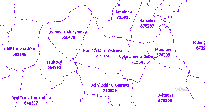 Katastrální mapa Horní Žďár u Ostrova - přehledová mapa katastrálního území