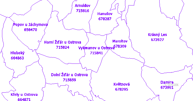 Katastrální mapa Vykmanov u Ostrova - přehledová mapa katastrálního území